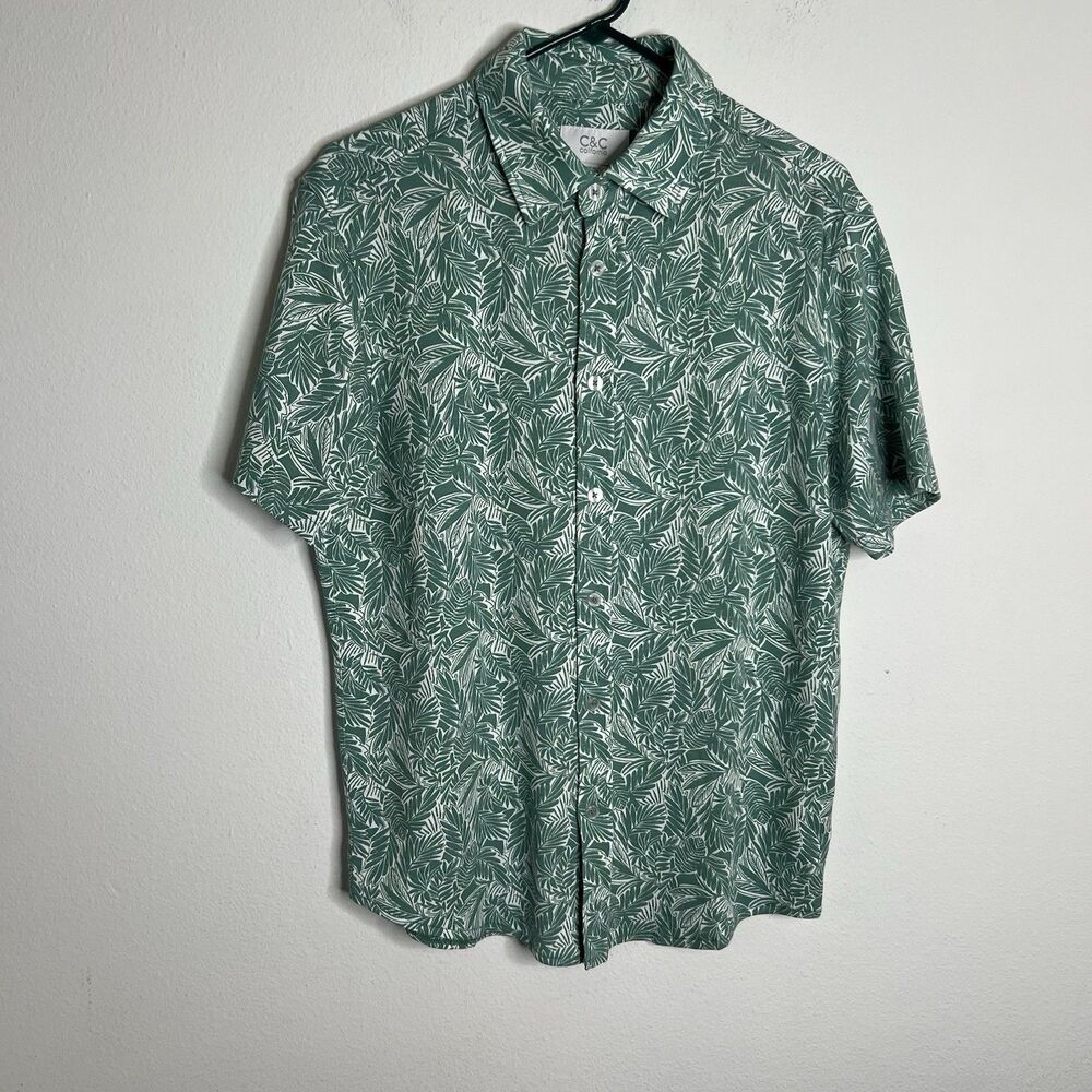 C&C California Mens Shirt Palms Print Green Short Sleeve Button Down Size Medium